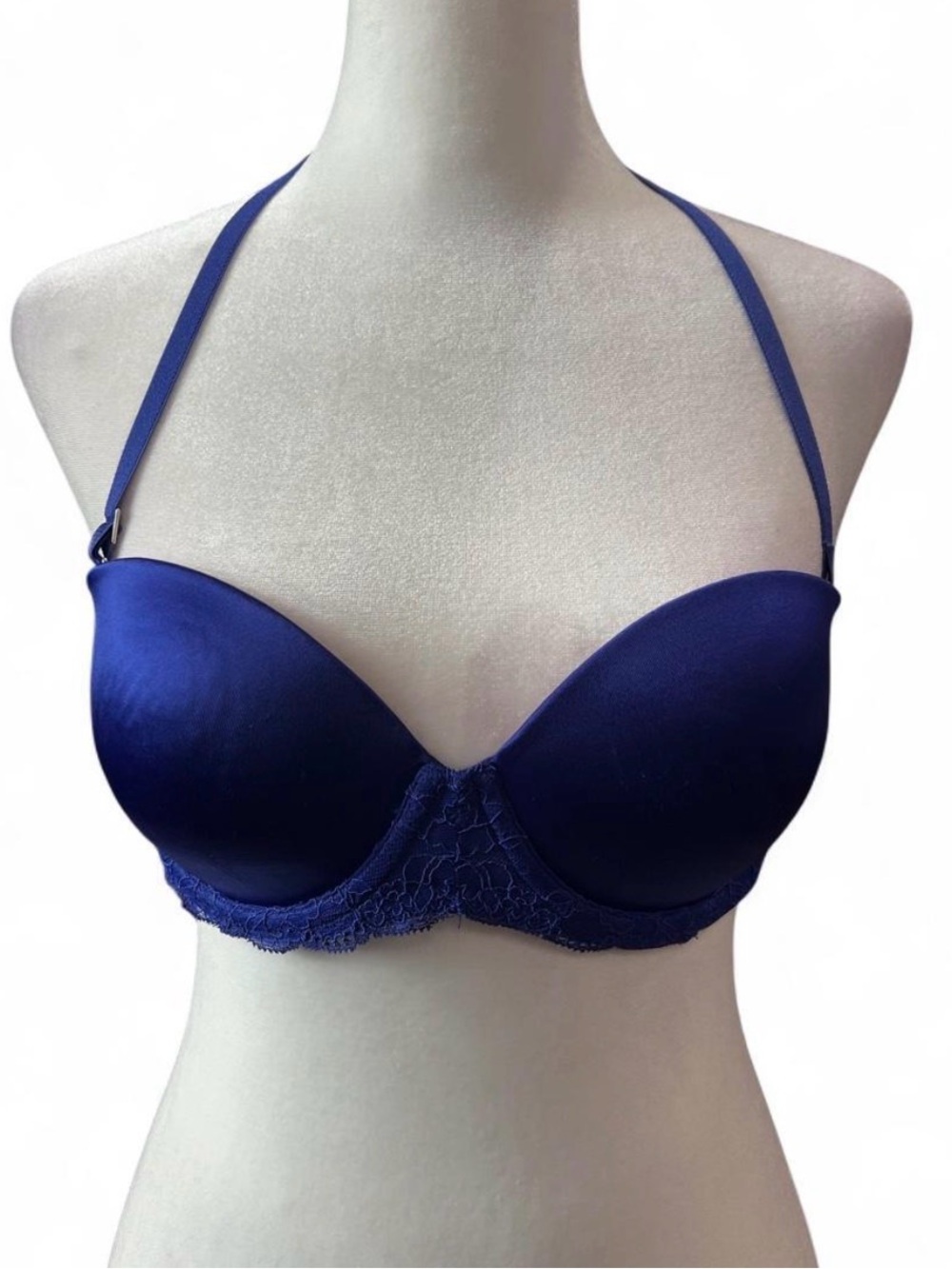 Women's Blue Lace-Trim Strapless Bra